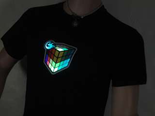 LED sound activated RUBIK CUBE black t shirt light lights up with 