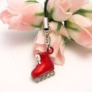  Red Roller Skate Cell Phone Charm Strap Cubic Stone Cell 
