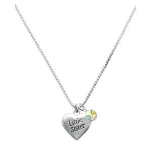 Silver Little Sister Heart Charm Necklace with AB Swarovski Crystal 