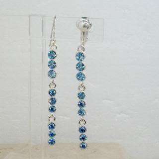 Handmade earrings pale blue rhinestone dangles choice clip on or 