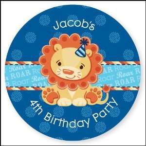  Lion Boy   24 Round Personalized Birthday Party Sticker 