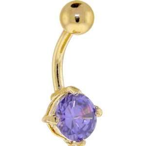  24kt Gold Plated Tanzanite 6mm Round Cubic Zirconia Belly 