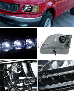 97 02 FORD F150 EXPEDITION BLACK HOUSING CRYSTAL CLEAR LED HEADLIGHTS 