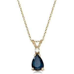  Pear Blue Sapphire and Diamond Solitaire Pendant Necklace 