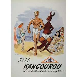  1948 ORIGINAL French Ad Slip Kangourou Kangaroo Beach 
