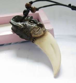Tibet elephant yak bone carving wolf tooth necklace  