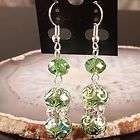 Nice Green Crystal Glass Faceted Bead Dangle Earrings 1