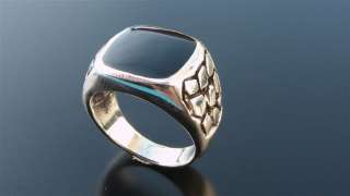 Men Silver 925 Sterling SIGNET Black Onyx Ring INTAGLIO  