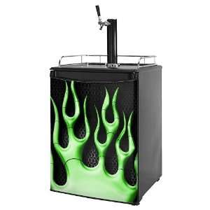 Kegerator Skin   Metal Flames Green (fits medium sized dorm fridge and 