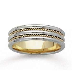  14k Two Tone Gold Rope Hand Carved Wedding Band Jewelry