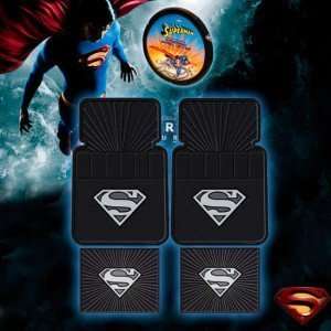  Silver Superman Floor Mat and Steering Wheel Cover Combo 