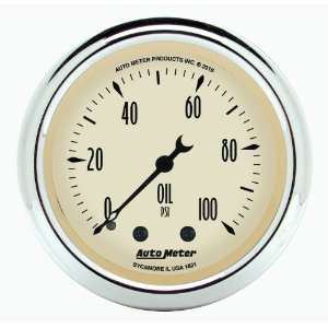 Auto Meter 1821 Antique Beige 2 1/16 0 11 PSI Mechanical Oil Pressure 