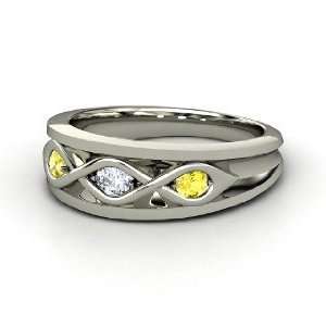  Triple Twist Ring, Platinum Ring with Diamond & Yellow 