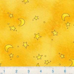  45 Wide Wooly Friends Stars & Moons Gold Fabric By The 
