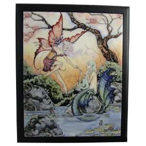 and Mermaid Ceramic Decoration Tile with Wooden Frame by Amy Brown 
