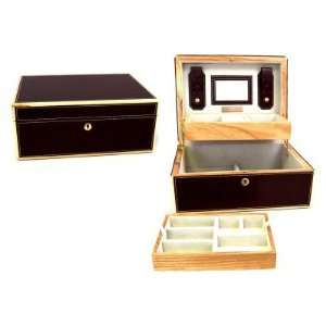  Bey Berk Burgundy Leather & Wood Jewelry Box   10W x 4.25H 