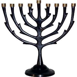Menorah 9 candle Black Patina with Antique Brass Candles Finish 8.5 H 