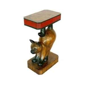  20 Carved End Table with Painted Accents   Stretching Cat 