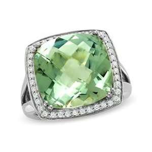 Gordons Jewelers Cushion Cut Green Quartz Ring in Sterling Silver 