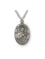 Sterling Silver 7/8 Oval Engraved St. Theresa, Patron of Missions 