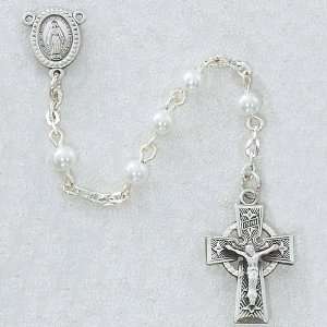  5mm Pearl Rosary Irish Celtic Claddagh St. Patron Saint Catholic 