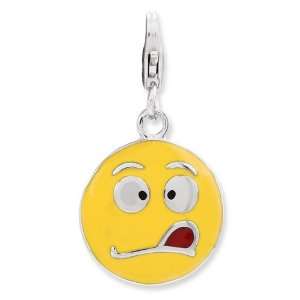    Sterling Silver Enameled Silly Face w/Lobster Clasp Charm Jewelry
