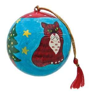  Lacquered Paper Mache Christmas Ornament  Kitty Cat 