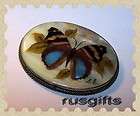 RUSSIAN HAND PAINTED MOTHER OF PEARL ART BROOCH BUTTERFLY INSECT NEW 