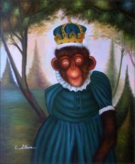 High Q. Hand Painted Oil Painting Monkey with Crown 20x24  