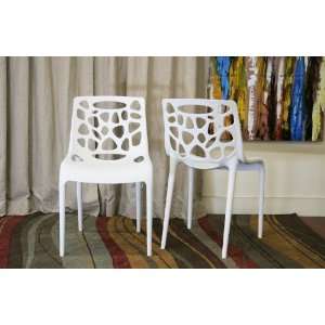   Chairs with Pebble Pattern Back in White Plastic 