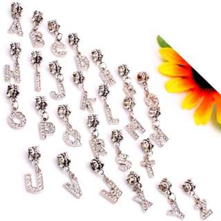 26p A Z Dangle AB Crystal Glass Letter European Bead Fit Charm 