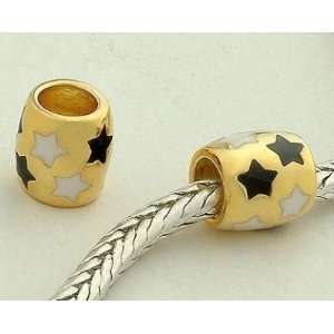 18k Gold on 925 Sterling Silver Column shape with Star Charm Beads 
