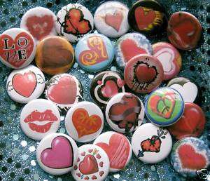 big LOT 1 LOVE buttons badges pins HEART Valentine  