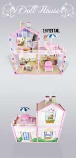 97pc Children Toy House Fits Barbie Size Doll Furnitures 2.5 Ft Girl 