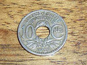 FRENCH COIN 1920 10 CENTESIMI FRATERNITE 10 CMES  