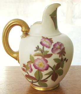 1887 Exquisite Royal Worcester 5 Inch Handpainted Flatback Pitcher 
