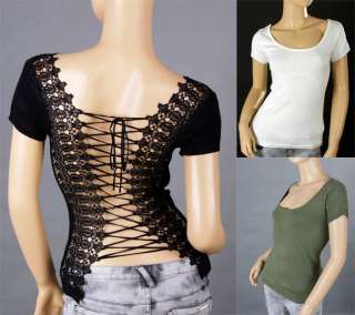 Sexy Ladies Party&Casual&Club Knitting Body Lace Strips Back Top Shirt 