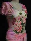   bouquet of roses lace sleeve pink floral top NWT S so Sweet