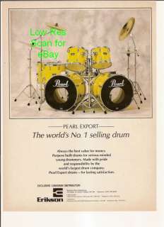Pearl Export   No 1 Selling Drum 1989 Yellow Picture AD  