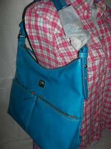 Dooney & Bourke Patent Leather North/South Zipper Sac Handbag Indigo 