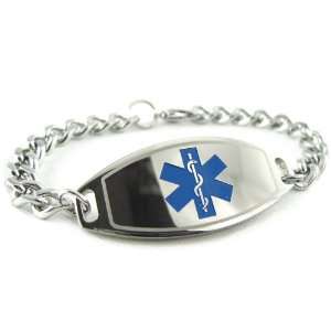   Medical ID Bracelet, Blue Symbol, Curb Chain   Free ID Card Jewelry