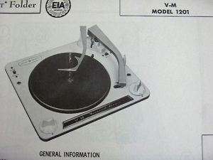 VM CORP. 1201 RECORD CHANGER TURNTABLE PHOTOFACT  