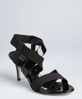 Fendi black patent and fabric wide strap sandals