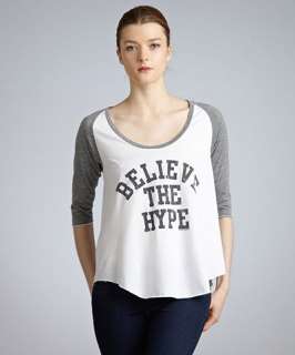 Local Celebrity white and grey cotton blend Believe the Hype scoop 