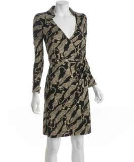 Diane Von Furstenberg black tiger print silk Jeanne wrap dress 