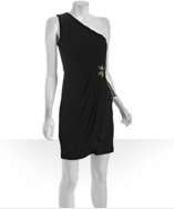 style #316119001 black jersey embellished one shoulder dress