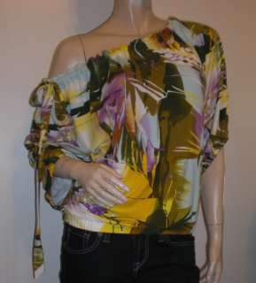 ARDEN B $78 MODERN PRINT ROUCHED NECK TOP NEW WITH TAG M  