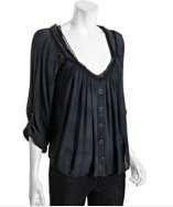 Free People black woven crinkle gauze top with lace insets style 