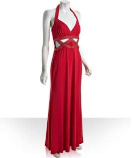Laundry by Shelli Segal cerise stretch beaded cutout long halter gown