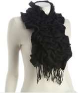 Sayami black cashmere fringe squiggle scarf style# 305624009